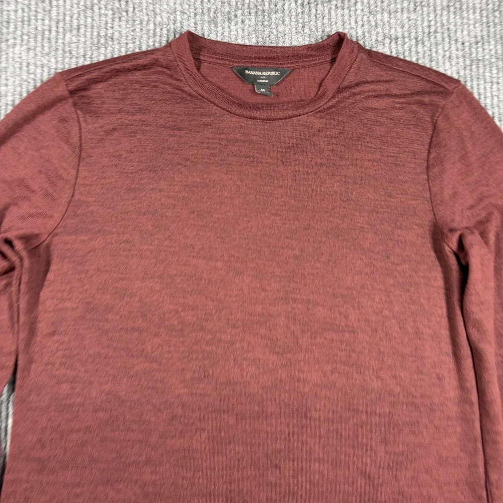 Banana Republic Shirt Men's M Luxespun Casual Long Sleeve Crew Neck Maroon Red